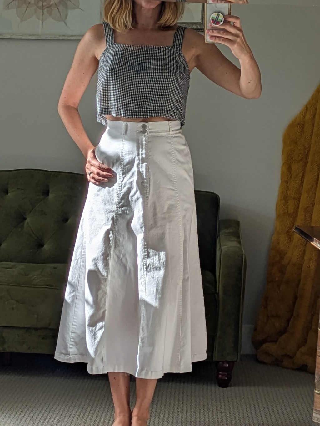 Cotton Linen Long Skirt Elegant Preppy Chic White High Waist Size 4